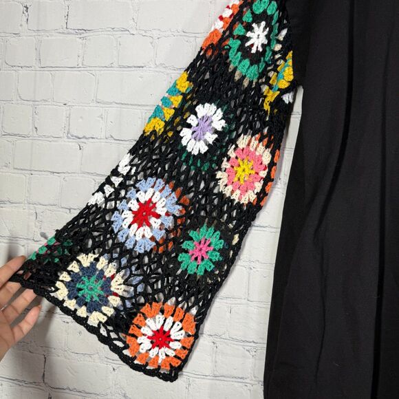 Knox Rose Tunic Dress Women XL Black Crochet Bell Sleeve Granny Hippie Festival - Picture 8 of 11